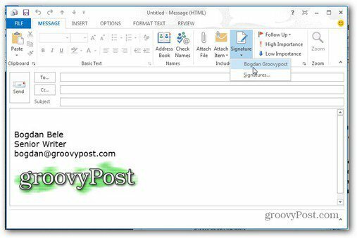 Stuha tlačidla podpisu programu Outlook 2013