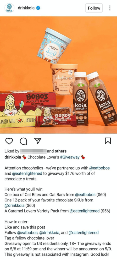 obrázok obchodného príspevku na Instagrame s darčekom pod spoločnou značkou