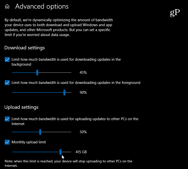 Windows 10 Nastavte nastavenie šírky pásma sťahovania a nahrávania