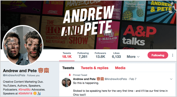 Twitterový profil pre @andrewandpete.