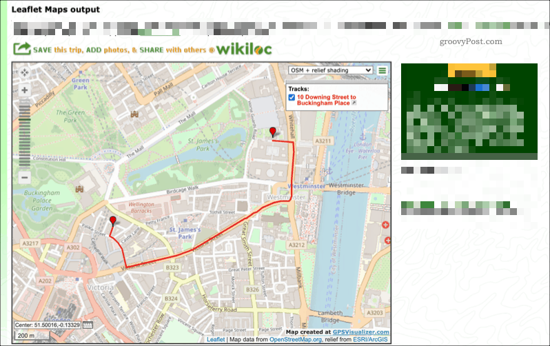 Ukážková mapa vytvorená pomocou služby GPS Visualizer
