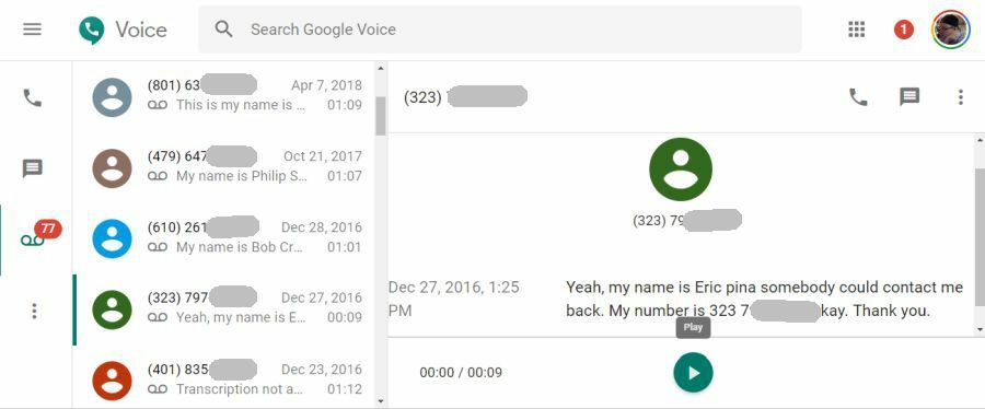 hlasové schránky Google