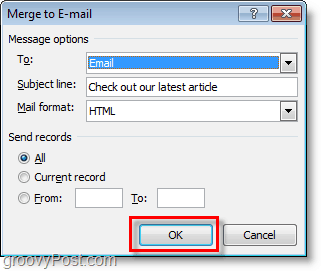 potvrďte a kliknutím na tlačidlo OK odošlite hromadný e-mail s osobnými e-mailmi