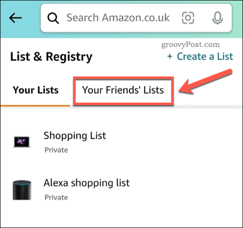 Pozrite si zoznamy priateľov v aplikácii Amazon