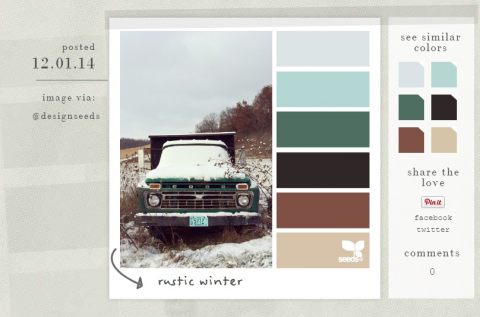 Aplikácia Design Seeds predstavuje na fotografii palety farieb, aby ste videli, ako vyzerajú spolu. 