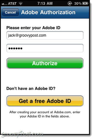 autorizujte pomocou svojho kódu Adobe