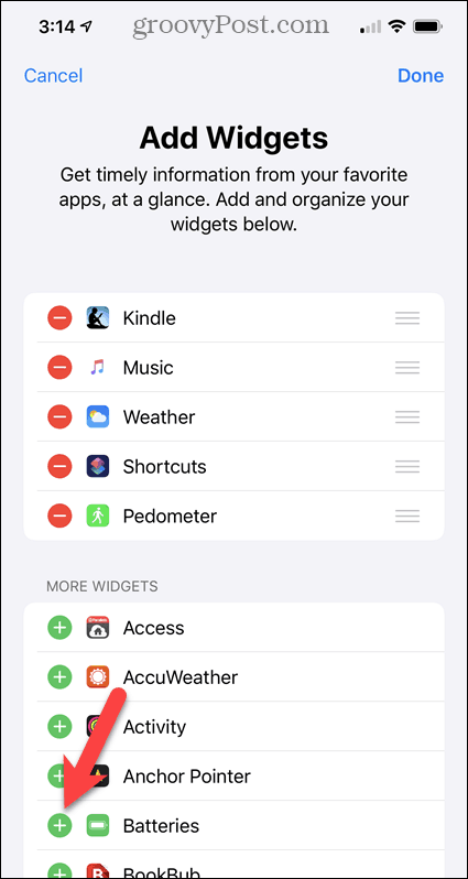 Pridajte widget Batérie na obrazovku iPhone Widgets