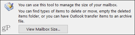 Zobrazte veľkosť poštovej schránky v programe Outlook