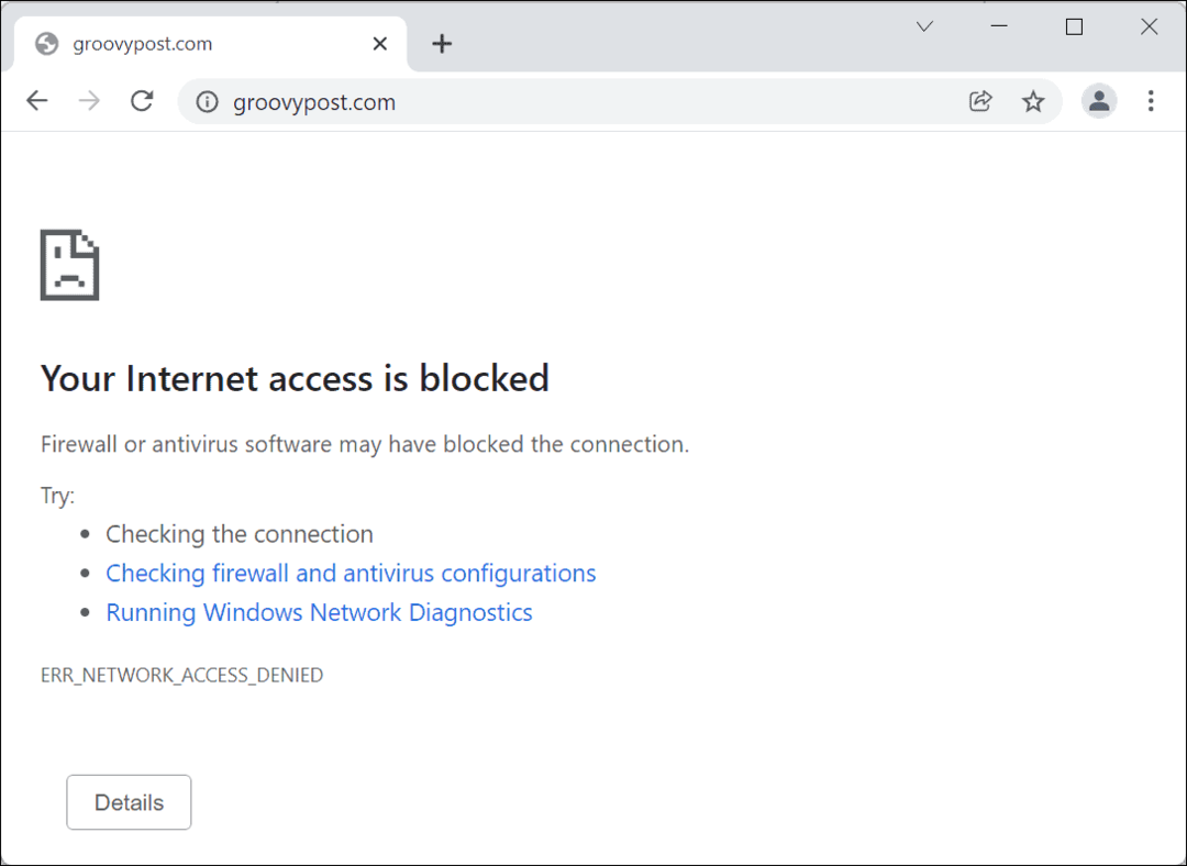  Prístup k internetu je zablokovaný Google Chrome