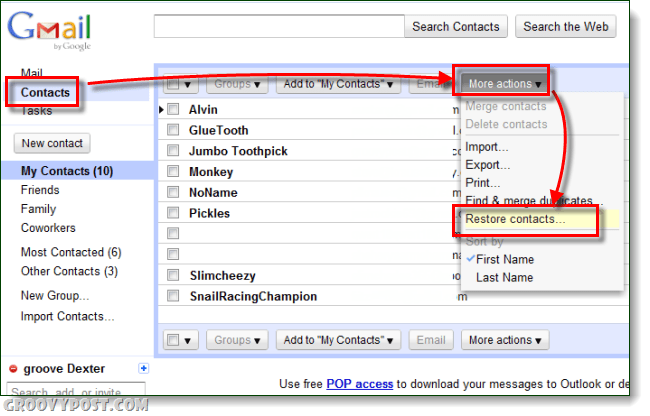 Ako zrušiť odstránenie kontaktov v Gmaile