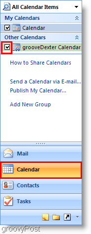 Screenshot kalendára programu Outlook 2007 - pridanie druhého kalendára