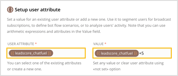 Vytvorte nový atribút používateľa a nastavte jeho hodnotu v aplikácii Chatfuel.
