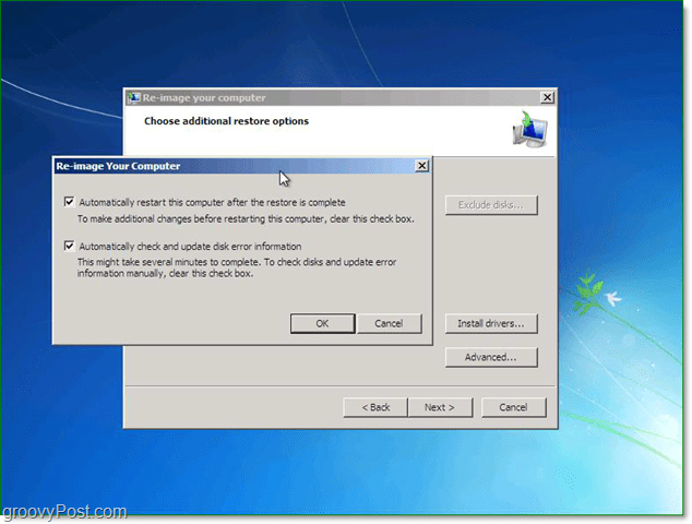 použite rozšírené možnosti na prispôsobenie obnovenia obrazu systému Windows 7