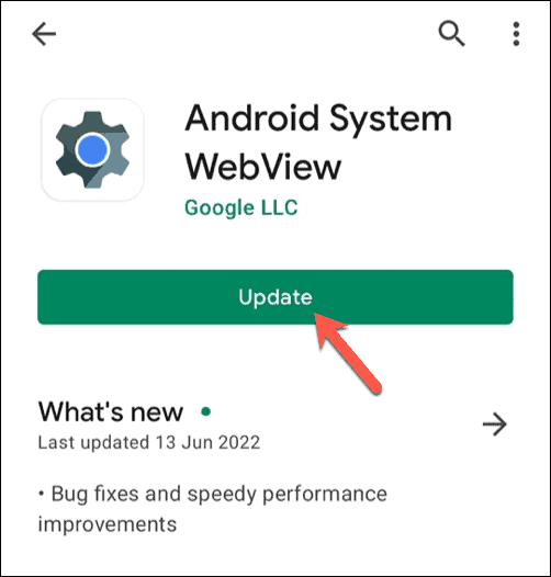 Aktualizácia systému Android WebView v obchode Google Play