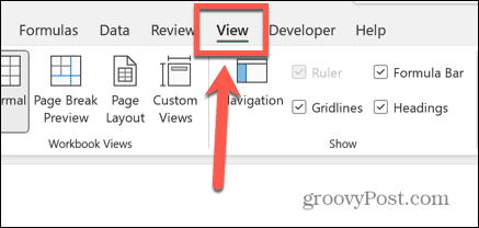 excel menu zobrazenia