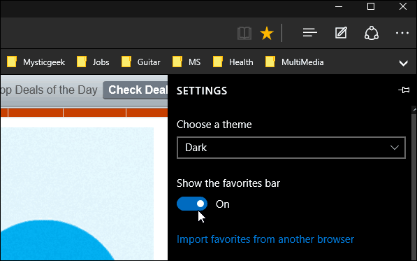 Panel s obľúbenými položkami Microsoft Edge
