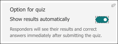 Microsoft Forms Quiz, automatické zobrazenie výsledkov