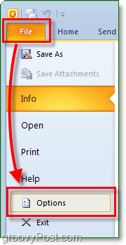 v aplikácii Microsoft Outlook 2010 kliknite na pásku so súbormi a zadajte pozadie a potom kliknite na tlačidlo Možnosti