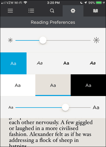 Predvoľby čítania v BookFusion pre iOS