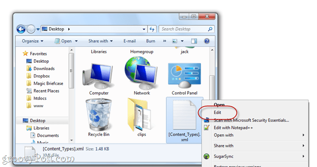 úprava súborov docx v systéme Windows 7