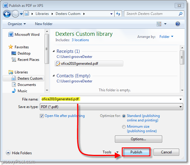 vyberte umiestnenie na uloženie dokumentu PDF úradu 2010