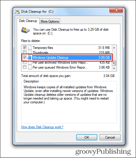 Windows 7 aktualizácia odstrániť staré súbory na disku vyčistené miesto obsadené