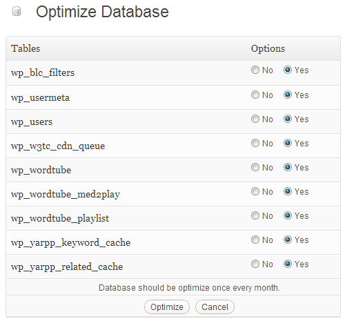 optimalizovať databázu wordpress