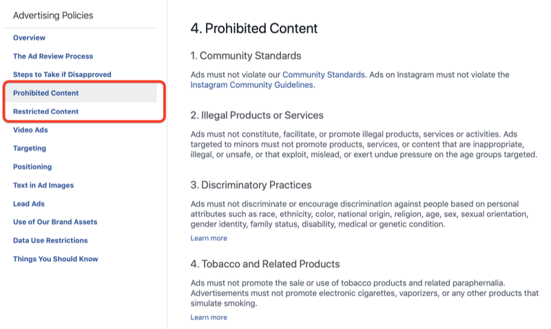 Sekcia Zakázaný obsah v Pravidlách inzercie na Facebooku