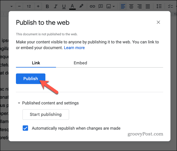 Publikovať dokument Google Docs na webe
