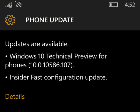 Windows 10 Mobile aktualizovať nový zasvätený prsteň