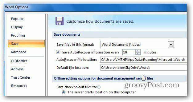 Office 2007 SkyDrive Uložiť umiestnenie