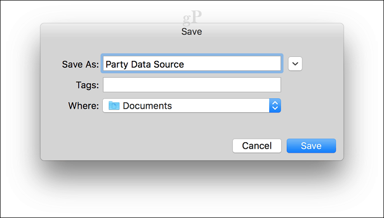 Microsoft Word pre hromadnú korešpondenciu v systéme Mac Mail - zdroj údajov Dave