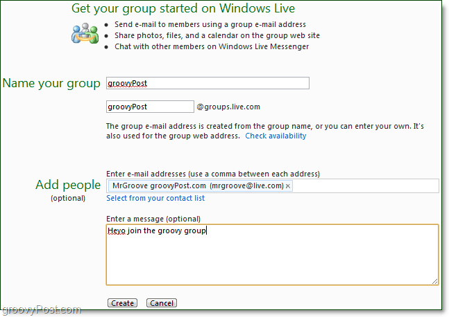 vytvoriť živú skupinu systému Windows