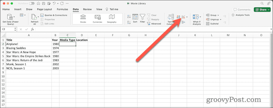 Tlačidlo overenia údajov v páse údajov v Exceli