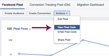 Kliknutím na Zobraziť pixelový kód získate prístup k svojmu jedinečnému pixelu na Facebooku.