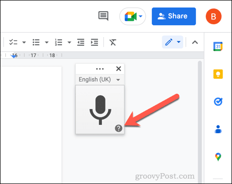 Tlačidlo pomocníka pre hlasové zadávanie dokumentov Google