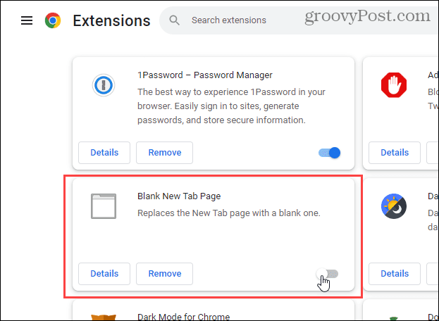 Zakážte rozšírenie Prázdna stránka na novej karte v prehliadači Chrome