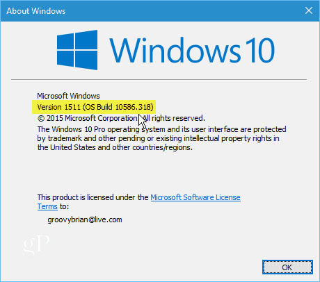 Windows 10, verzia 1511, zostavenie 10586-318