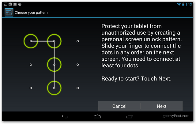 Nastavte zámok obrazovky v tablete Google Nexus 7