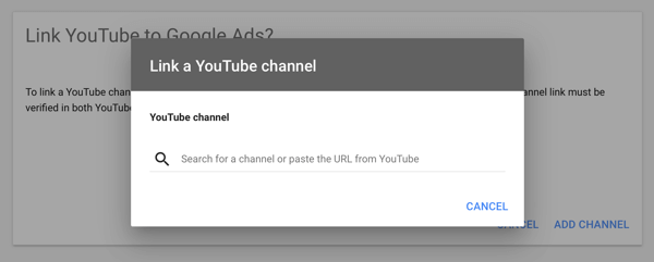 Ako nastaviť reklamnú kampaň na YouTube, krok 2, nastaviť reklamu na YouTube, prepojiť kanál YouTube