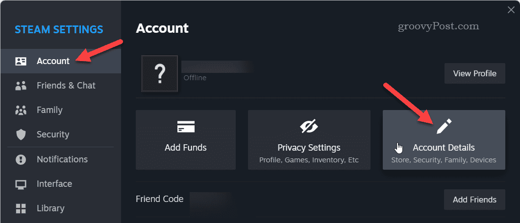 Otvorte podrobnosti o účte v službe Steam