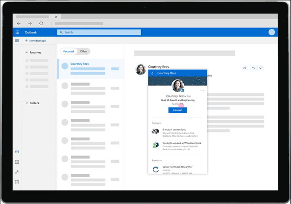 LinkedIn teraz bude poskytovať bohaté štatistiky, ako sú profilové obrázky, história práce a ďalšie, priamo z osobnej schránky používateľa Outlook.com.