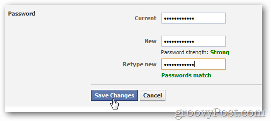 kliknutím na tlačidlo Uložiť zmeny aktivujte nové heslo