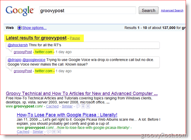GroovyPost a Google Real-time Search
