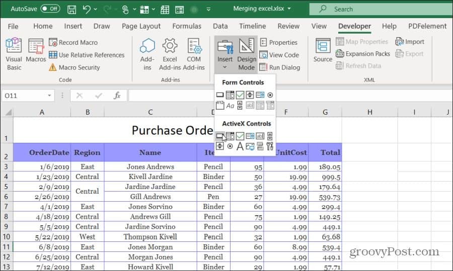vloženie tlačidla v Exceli