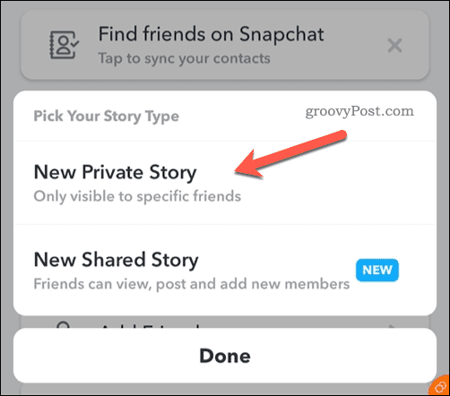 Vytvorte nový súkromný príbeh Snapchat