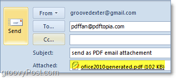 odoslanie automaticky konvertovaného a priloženého súboru PDF v programe Outlook 2010