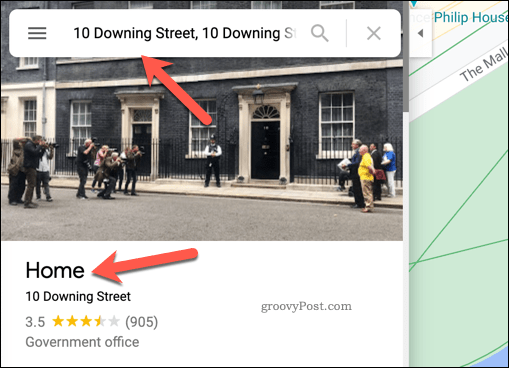 Príklad adresy domova v Mapách Google