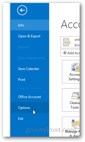 Outlook 2013 - Vypnúť počasie v kalendári - kliknite na položku Možnosti