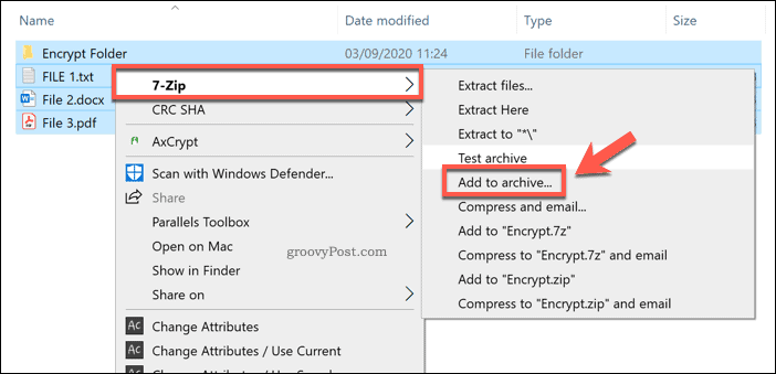 Pridáva sa do nového archívu 7-Zip vo Windows 10